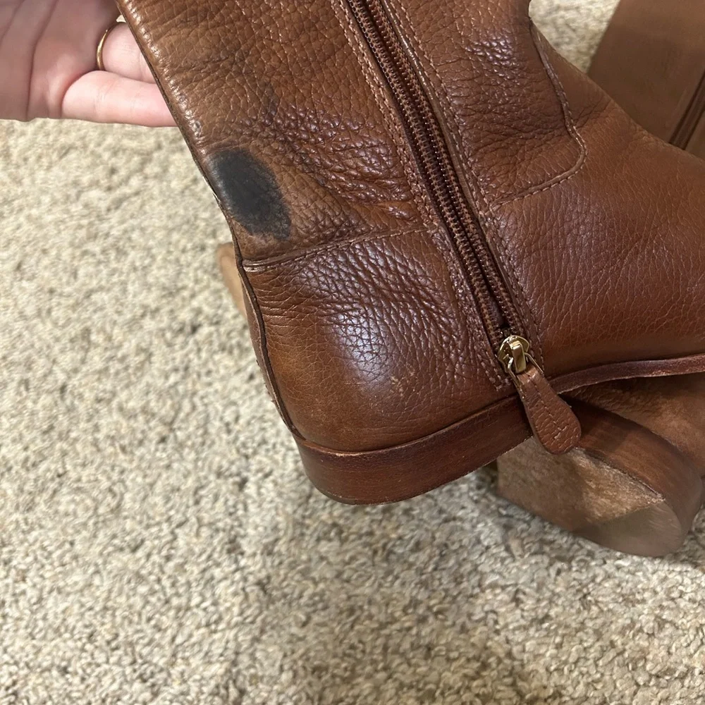 Tory Burch Mae Gold Studs Brown Pebble Leather Tall Riding Boots Women's Size 6